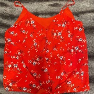 Red Floral Summer Front Tie Button Down Tank